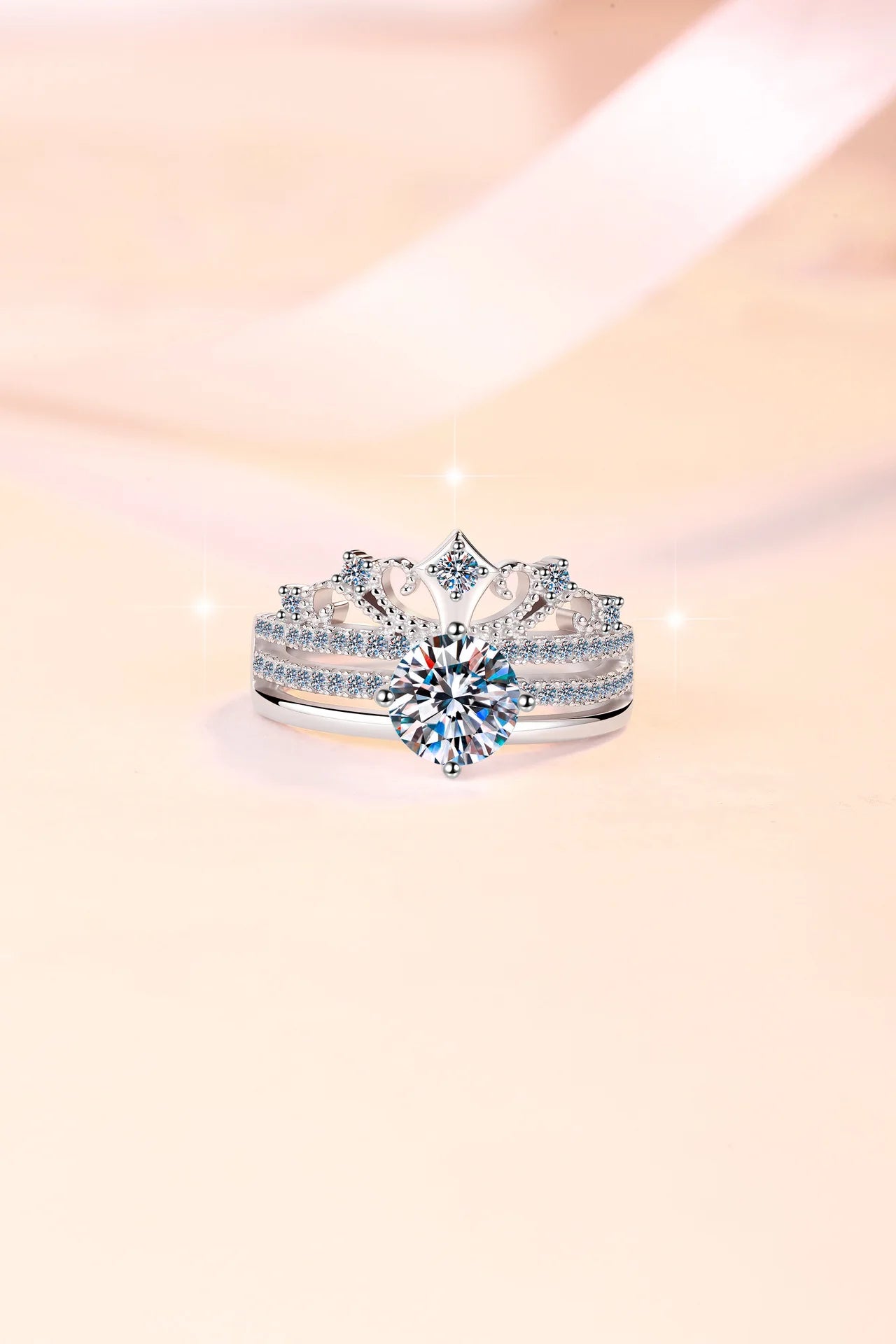 Pure hypoallergenic substrate encases 2ct moissanite for women’s four-prong crown luxury ring with soft PT950 platinum sheets