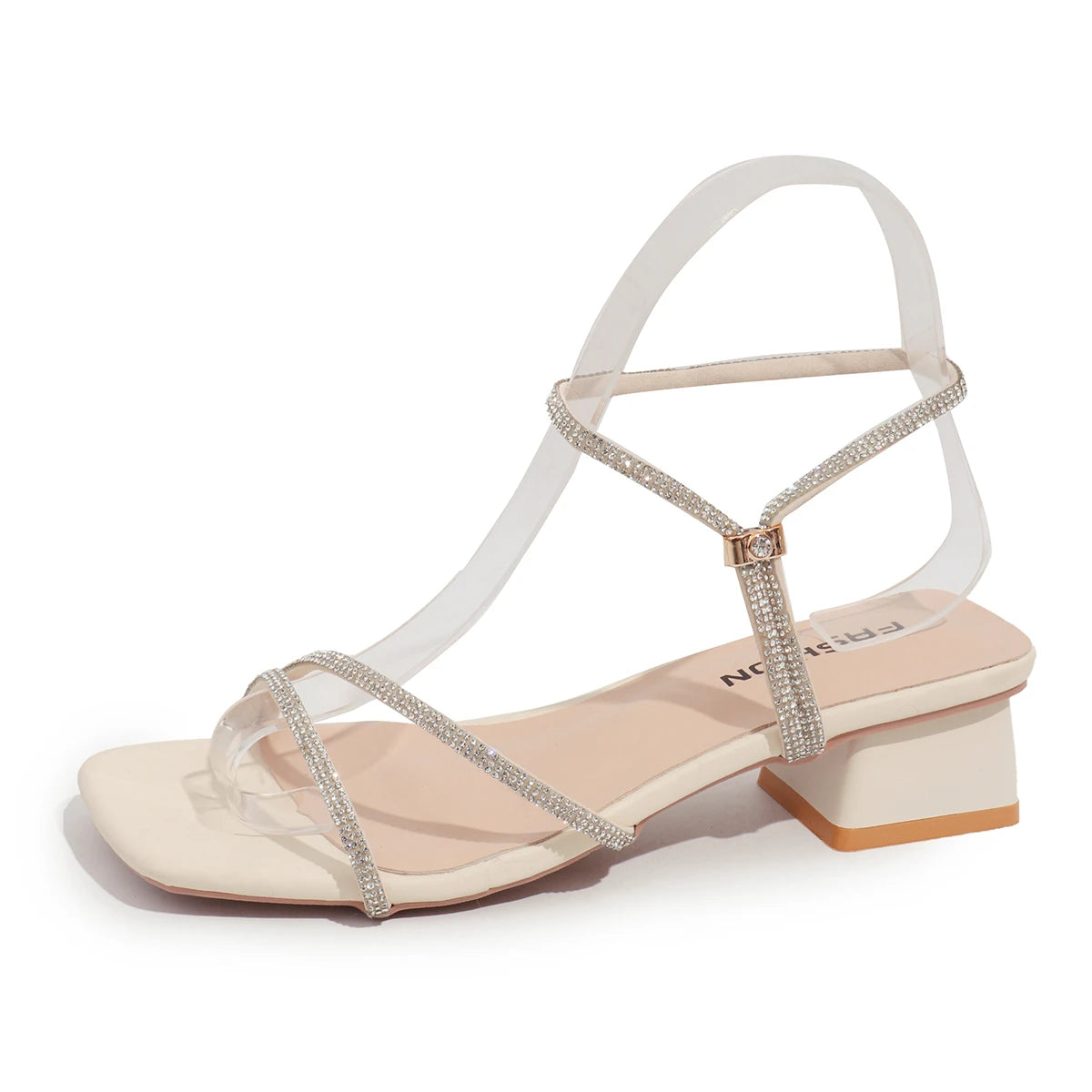 Elegant Square Toe Medium Heel Woman's Sandals Women Summer 2026 Luxury Rhinestore Strap Sandals Plus Size Woman Designer Shoes