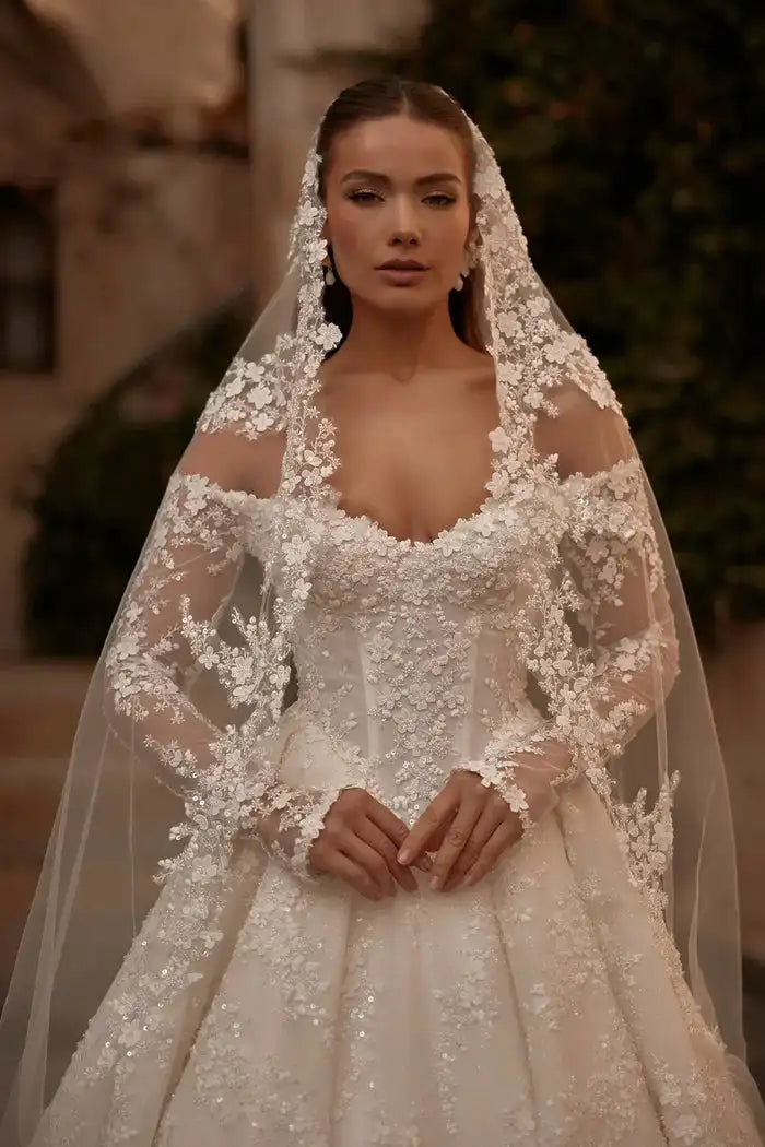 Luxury Sweetheart Lace Wedding Dress Off Shoulder Long Sleeve Prom Dresses A-line Elegant Bride Dress Customization