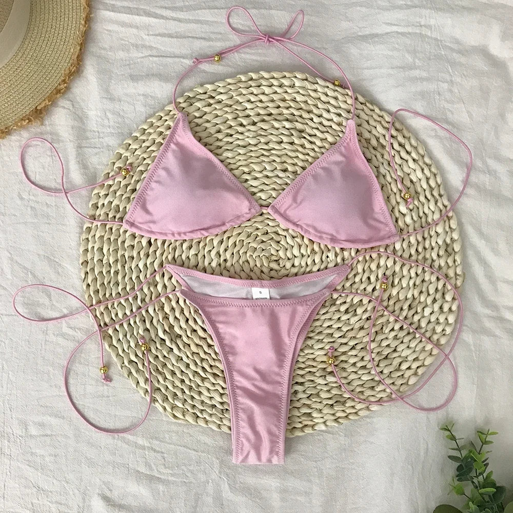 Bathing Suit Women Micro Bikini Sexy Swimsuit Female Swimwear Solid Mini Bikini Set Brazilian Biquini Swimming Suits Beachwear
