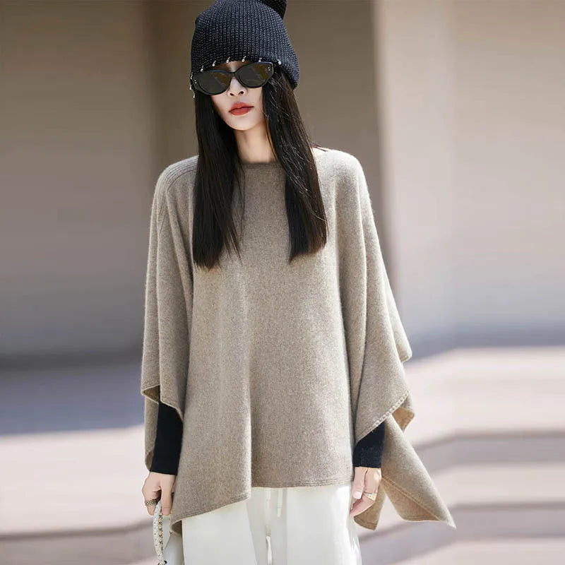 Autumn New 100% Merino Wool Shawl Pullover For Women Soft Solid Cashmere Knitwear Shawl Scarf Female Popular Sweater Grace Tops