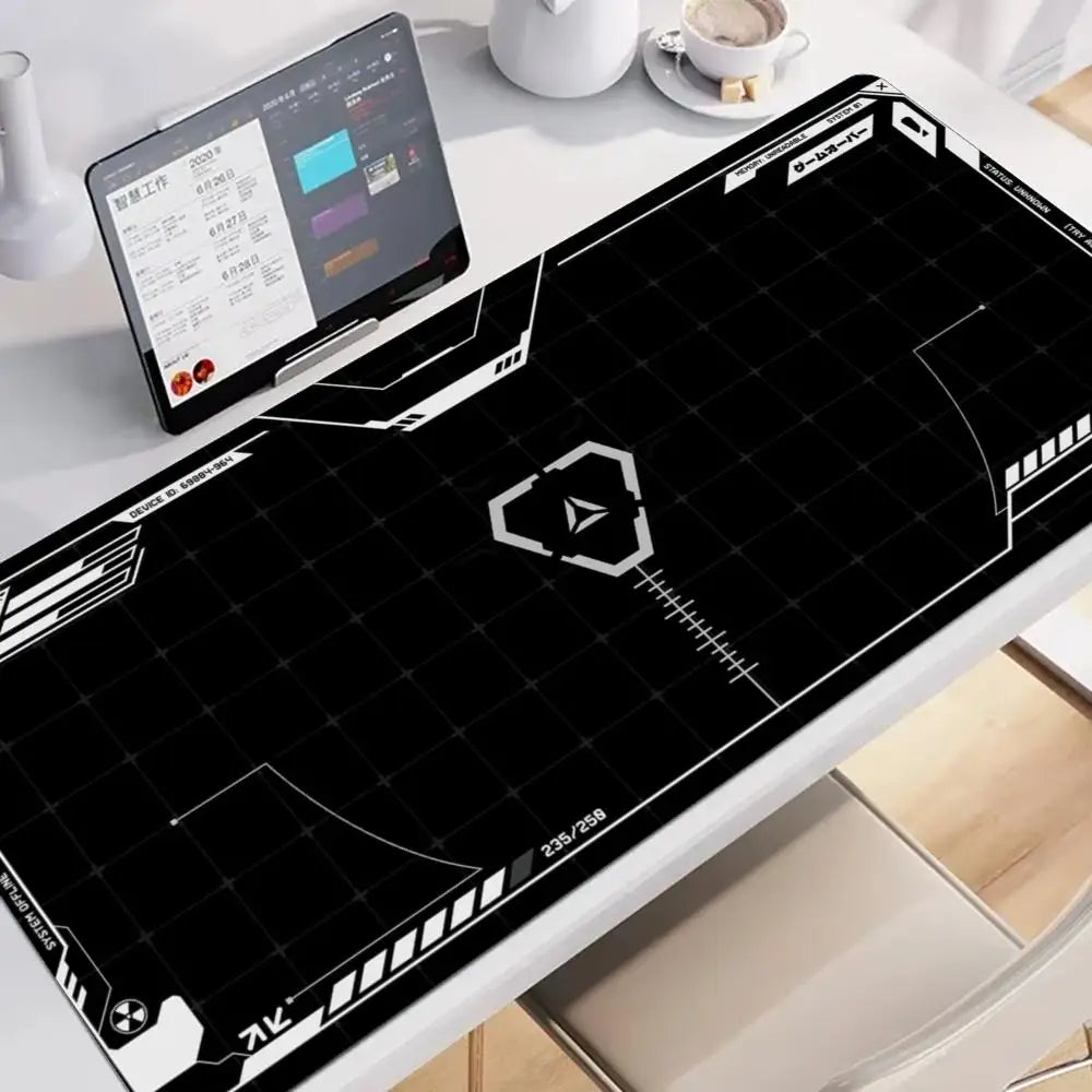 Gaming Mouse Pad Black White HUD Grid XXL Desk Mat Non Slip Rubber Waterproof Keyboard Mat PC Playmat Speed Extension XXL