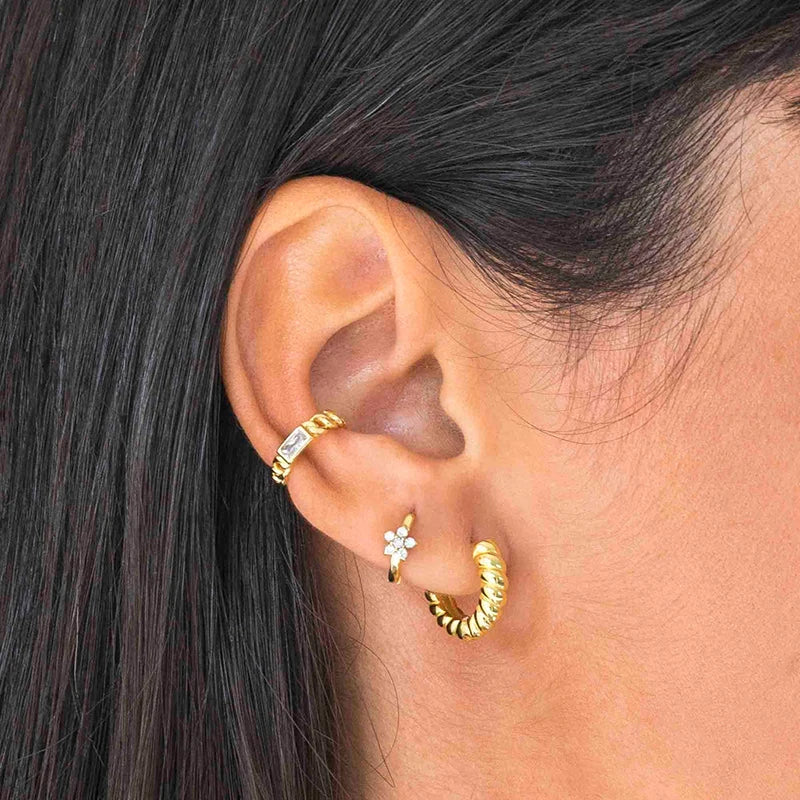White Color Zircon Hoop Earrings 925 Sterling Silver Needle Cross/Star/Flower/Water Drop Pendant Gold Earrings Luxury Jewelry