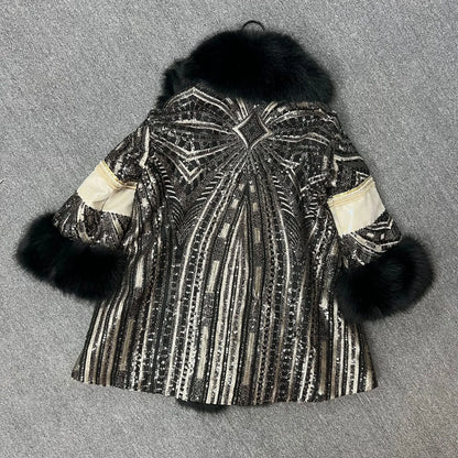 2025 Autumn Winter New Faux Fox Fur Coat Fashionable Stylish Korean Version Heavy Sequins Trendy Women's Jacket Furry Coat