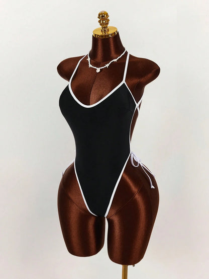 Sexy Black White Contrast Sleeveless Bodysuit Women For Summer Street Fashion And Party