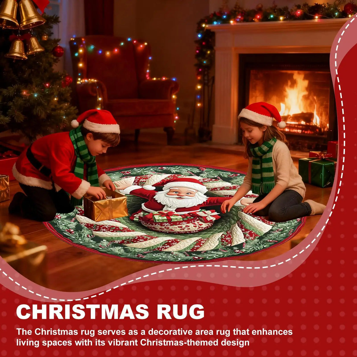 Christmas Rugs Indoor Optical Illusion Santa Claus Anti-Slip Area Rug Christmas Decorations For Living Room Entryway Office Dorm