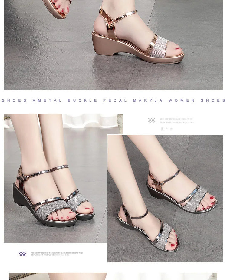 2022 Ladies Sandals Shoes Women L Luxury High Quality Sandals Ankle Mid Heel Block Party Open Toe Square Shoes Zapatos De Mujer