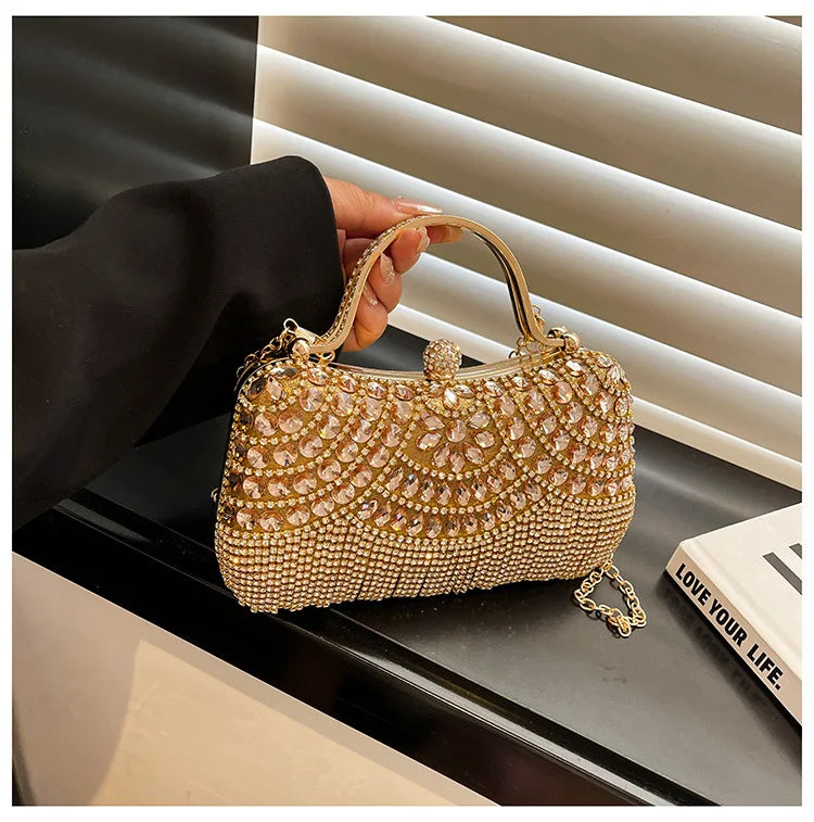 Super Exquisite Diamonds Frame Handbags Gold Silver Hasp Chains Designer New Style Shoulder Bags for Women 2025 Fashion Party