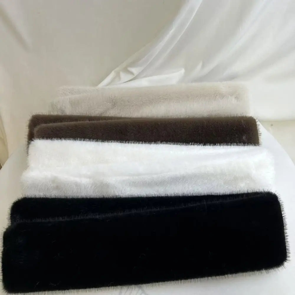 Winter Warm Faux Mink Fur Cross Scarf Solid Color Soft Neckerchief Wrap Thickened Neck Warmer Collar Scarf Autumn Winter