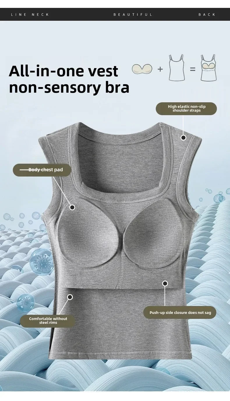 New Seamless Built-in Bra Tank Top for Women Sports Bra & Summer Sleeveless Shirt, Breathable Workout Vest with T-Shirt Combo