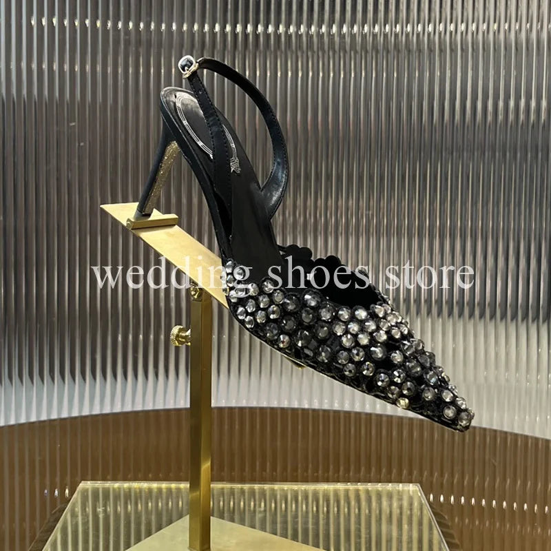 Handmade Metal Wire Braid Rhinestone Stiletto Glitter Crystal Sandals Pointed Sandals Wedding Luxury High Heel Party Women Shoes