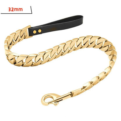 Traction Solid Super Strong Gold Collar Stainles Steel Dog Leash Pet Lead Chain 32mm 19mm Bulldog Pitbull Large Dog Collar Leash