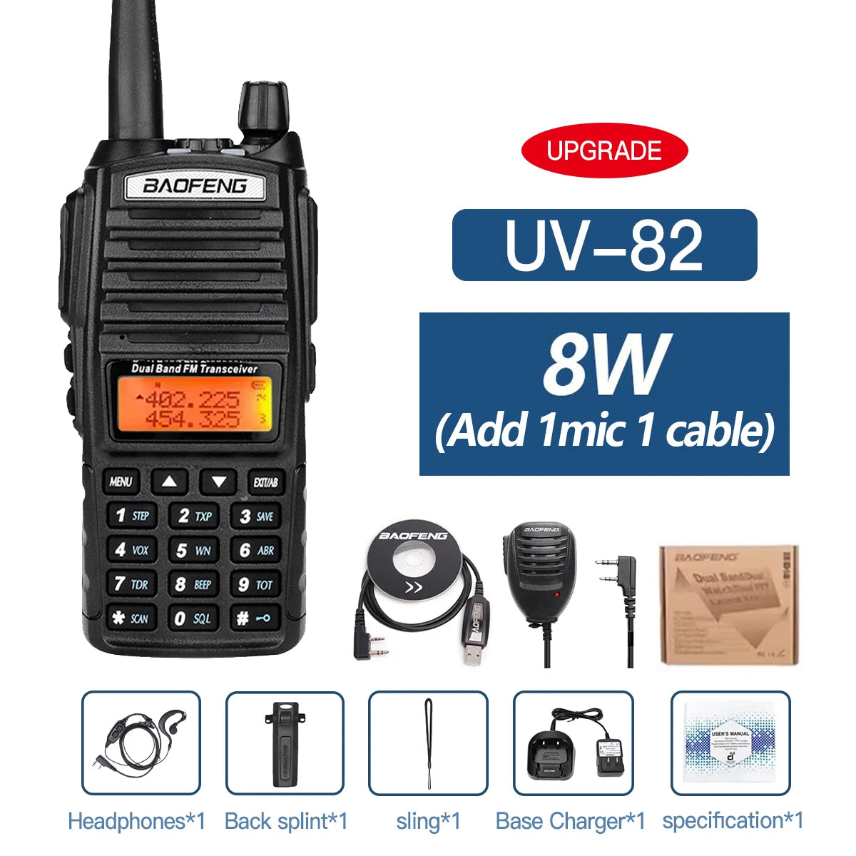 5W/8W High Power Baofeng UV-82 Unieke Dual PTT Walkie Talkie Uv82 Dual Band Vhf/Uhf FM 10Km Long Rang Two Way Ham CB Radio
