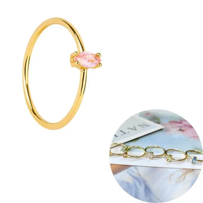 24K Gold Plated Colorful Crystal Gold Rings Turquoise Engagement Wedding Anniversary Ring Light Luxury Fashion Jewelry Gifts A40