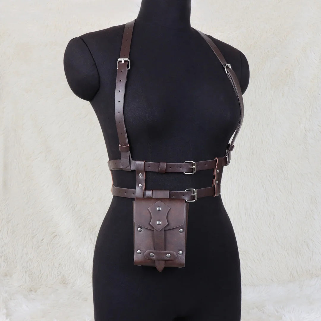 UYEE Punk Style Y2K Fashion Pu Leather Waist Belt For Women Harness Belt With Bag Suspenders Body Corset Halloween Accessories