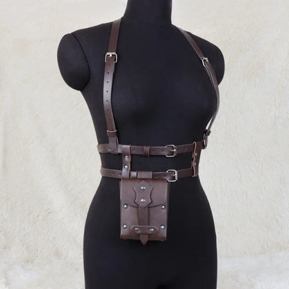 UYEE Punk Style Y2K Fashion Pu Leather Waist Belt For Women Harness Belt With Bag Suspenders Body Corset Halloween Accessories