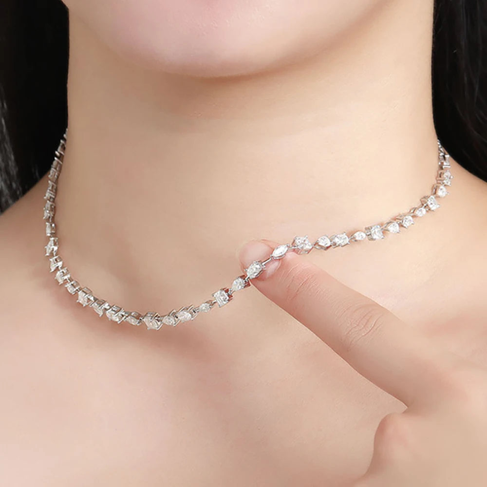 MUXIFC Full Moissanite Tennis Necklace Pear Oval Marquise Cut Lab Diamond Choker For Women S925 Silver Wedding Clavicle Chain