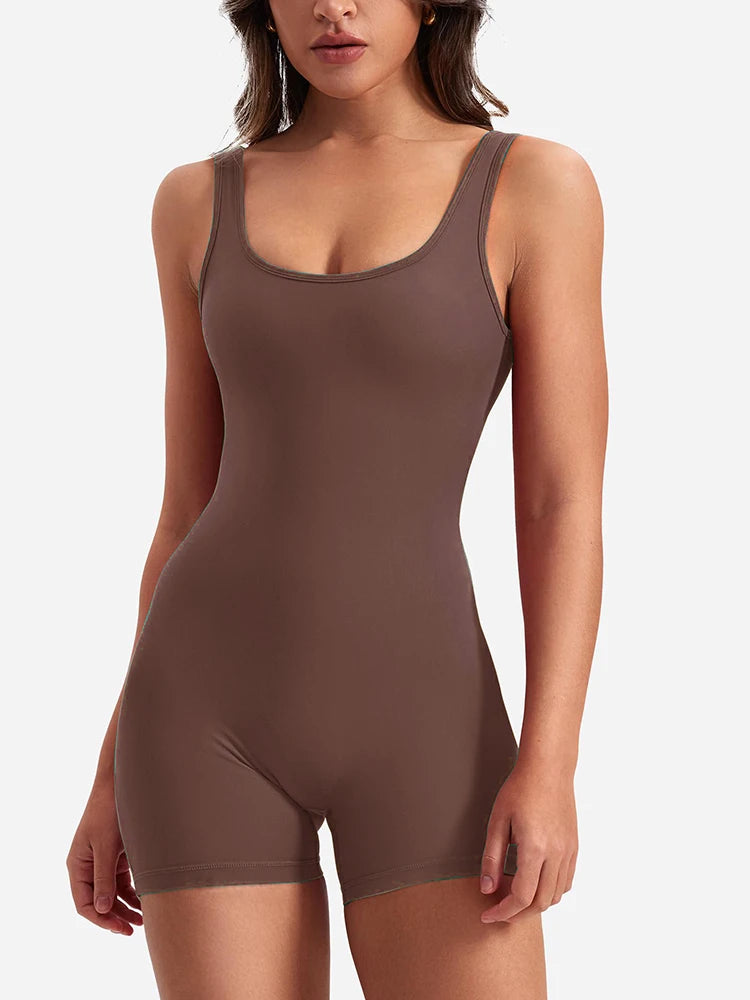 Summer 2025 High-Waisted One-Piece Shorts with Shoulder Straps Slimming Hip Lifting Sexy Sports Yoga Wear
