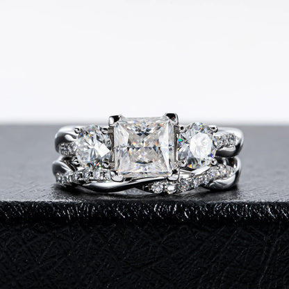 Carnica Luxury 925 Sterling Silver 1CT Real Moissanite Ring for Women Sugar Cube Pull-twist Arm GRA Diamond Wedding Jewelry Gift