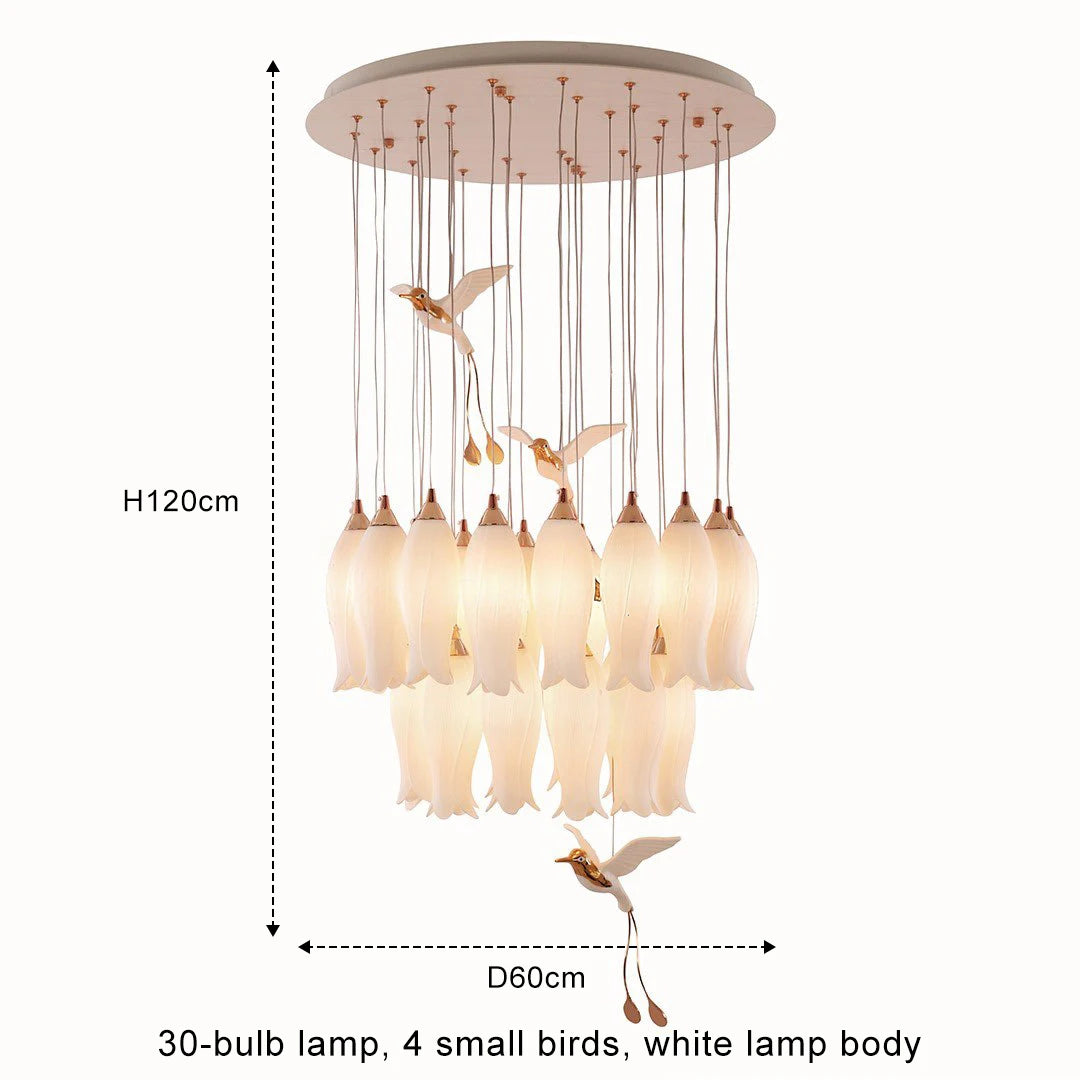 Luxury Crystal Staircase Chandelier for Stairsway Loft Ceramic Flowers Ceiling Chandelier for High Ceiling Villa Hotel Lobby