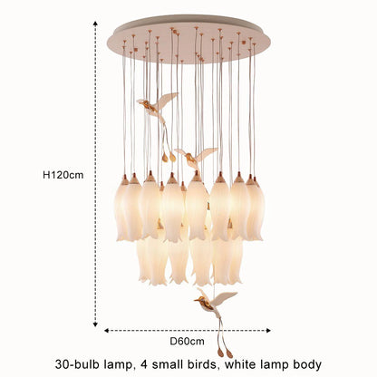 Luxury Crystal Staircase Chandelier for Stairsway Loft Ceramic Flowers Ceiling Chandelier for High Ceiling Villa Hotel Lobby