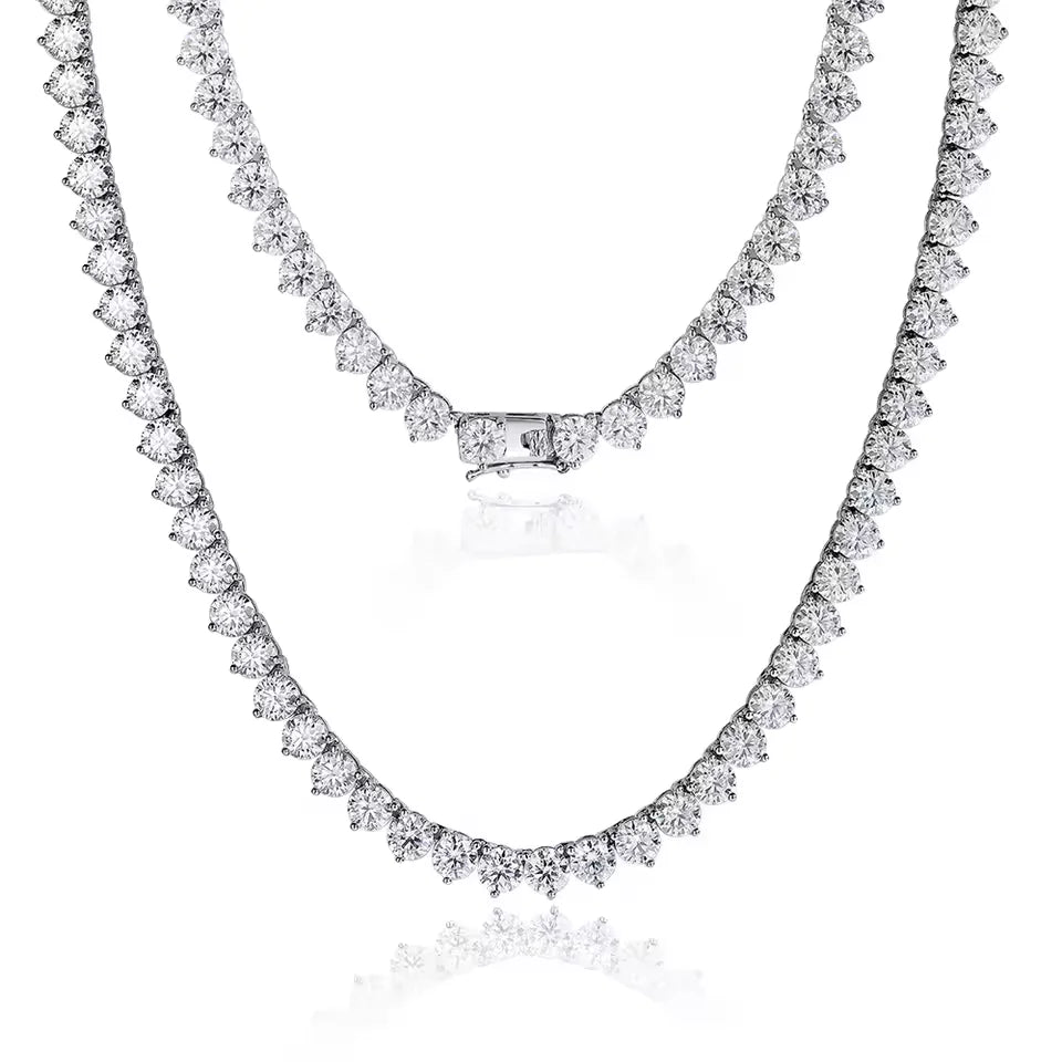 QIBAOKU 3 Claw D VVS1 Moissanite Tennis Necklace 3/4/5mm Certified Lab Diamond Solid s925 Silver Necklace for Women Man 2026