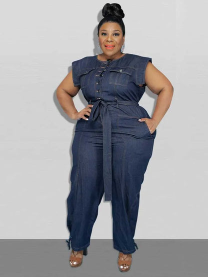 Women Clothes Summer Denim One Piece Overalls Casual Elegant Long Jumpsuits Female Pants Jumpsuit Plus Size Jean Jumpsuit
