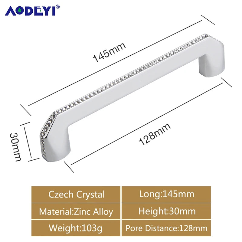 Crystal Drawer Pull Handles Diamond Sliver Wine Wardrobe Decotation Furniture Dresser Kitchen Cupboard Cabinet Knobs Gold Chrome