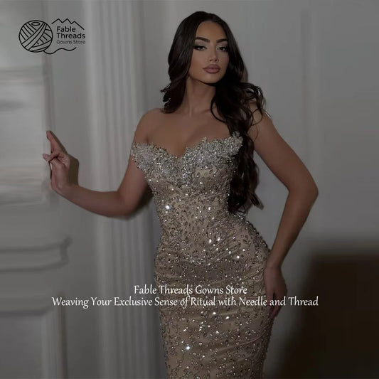 FableT FStrapless Champagne Mermaid Cocktail Dress For Wedding Party Arabic Graduation Prom Dresses Customized Birthday Gown