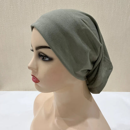 H065 plain tube hats Muslim Turban Pure Color Stretch Inner Hijabs For Caps Ready To Wear Women Head Scarf Under Hijab Bonnet