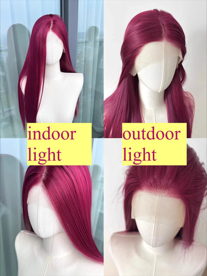 Lace Front Wig for Women Purple-red Cold Cocktail Red Wigs 13x4 HD Lace Frontal 26inch Straight Hair Ririn Matsuoka Cosplay