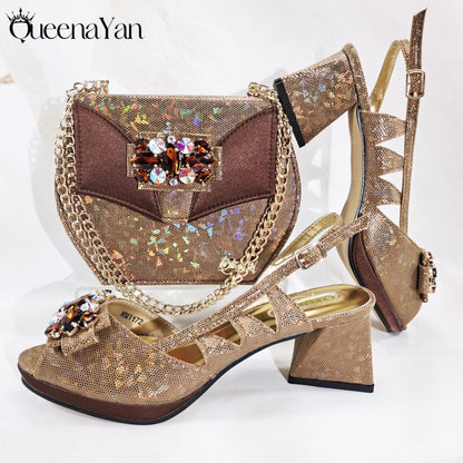 Queena Yan New Arrival  Special Synthetic Fabrics Design Teal Color Women's Matching Shoe and Bag Set  for Weddings and Parties