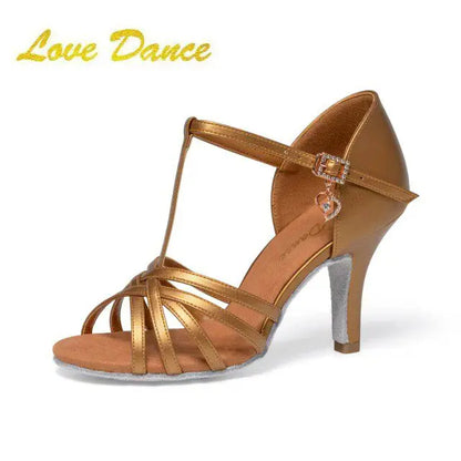 UK Latin Dance Women's Medium-Heel Latin Shoes Brown Oiled Leather Soft Indoor Sole for Competition Daily Practice