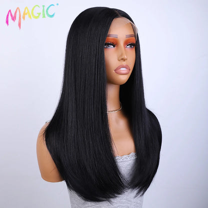 Magic Hair Synthetic Lace Front Wigs For Black Women Straight Bob Wigs 22 inch Easy Wear Ombre Brown Blonde Wig Cosplay Wig
