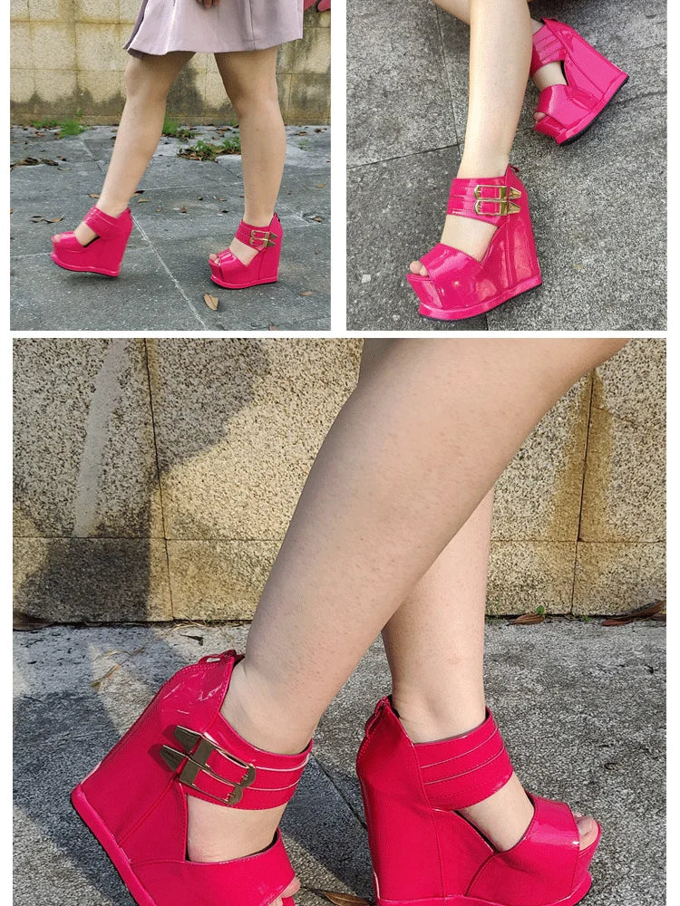 Casual Wedges Thick Platform Sandals 2024 New Women Stage Performance High Heels 14CM Summer Cross-dressing Shoes With Zipper