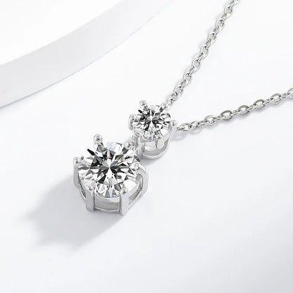 925 Sterling Silver Double Round Moissanite Pendant Necklace Clear CZ Diamond Chain for Women Wedding Jewelry