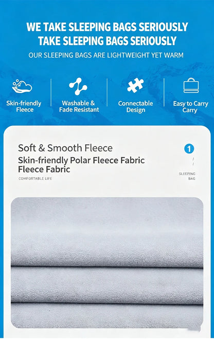 Portable Polar Fleece Sleeping Bag Liner Connectable Warm Sleep Sack Machine Washable Travel Camping Indoor Office Nap Blanket
