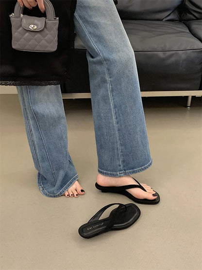 ZAROY Red Women's Flip Flops Summer Slippers Square Clip Toe Thin Low Heels Casual Beach Mules Slides Thongs Sandals Zapatos