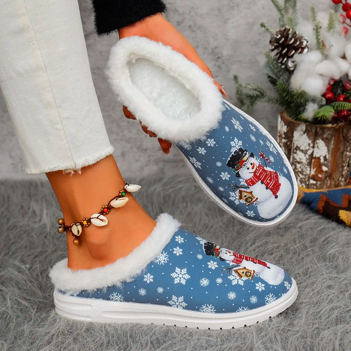 Slippers Women New Christmas Canvas Shoes Flat Warm Imitation Fur Loafers Women Luxury Shoes Women Plus Size Shoes Luxury
