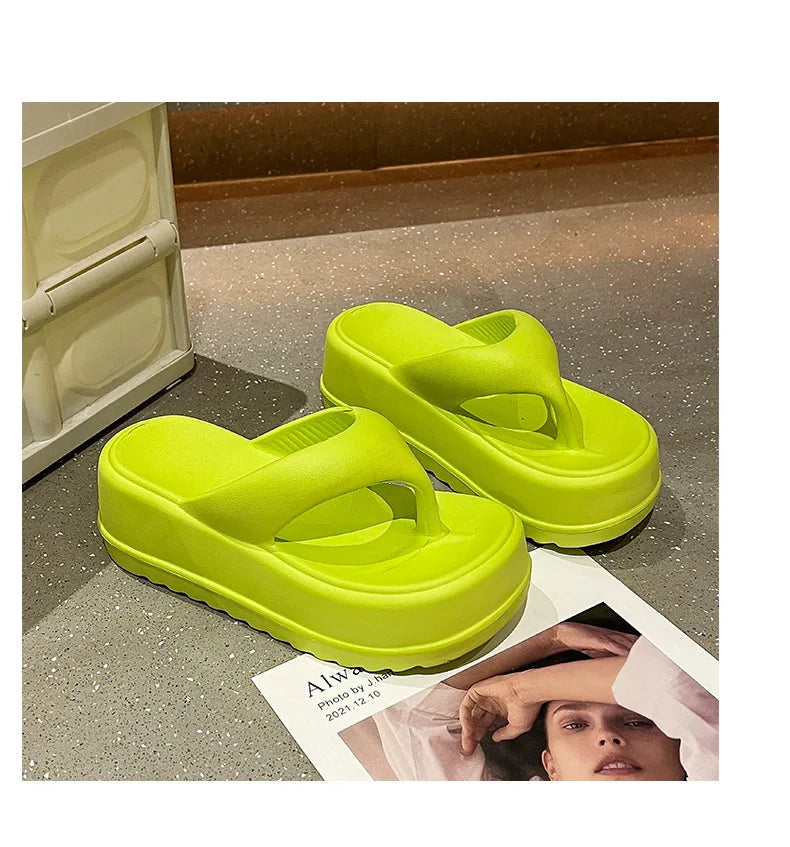 Kidmi Women Heel Sandals Women Heel Flip-flops Summer Thick Sole EVA Beach Slides For Women Fashion Soft Platform Cloud Slippers