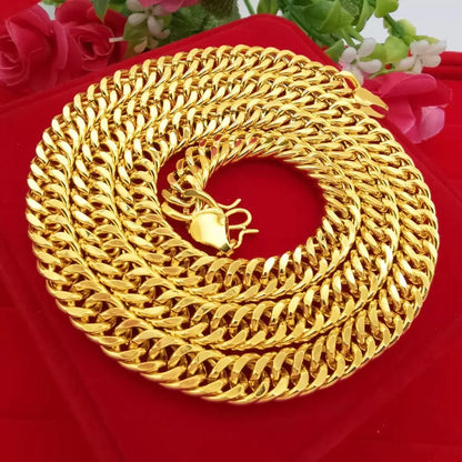 Luxurious 9999 24K genuine gold men's flat chain Boss gold necklace, simple and elegant, men's exclusive gold necklace