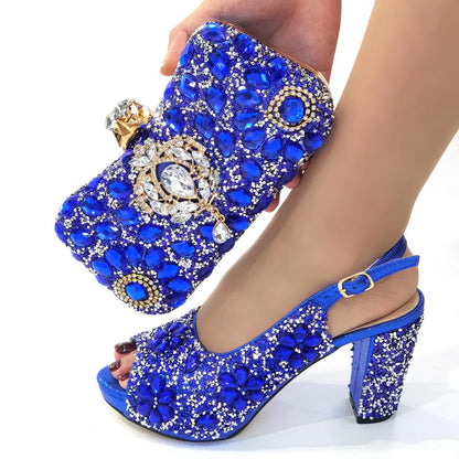 Summer Italian Latest Design Ladies Luxury Rhinestone High Heel Shoes and Bag Set To Go To Wedding Christmas Party Wear