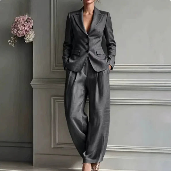 Autumn New Women's Long-sleeved Suit Shirt 2-piece Set Fashion Pocket Suit Collar Slim Temperament Female Office Trousers Suit