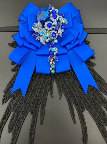 Luxury Rhinestone Mesh Wing Bow Brooch  Elegant Banquets Dress and Wedding Shirts Lapel Flower Bow Tie  Unisex Gift Accessory