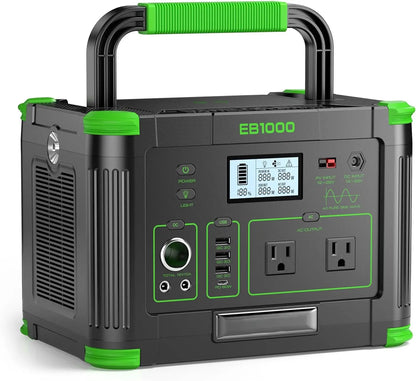 999Wh Portable Power Station 1000W for Outdoor & Home Backup | Solar Generator 10 Ports with 60W USB-C PD Fast Charging, Pure