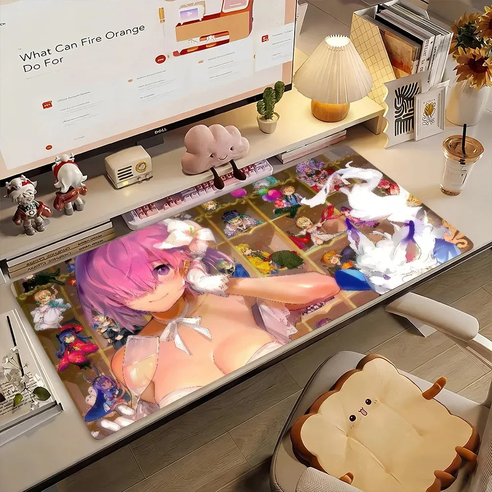 Anime Mouse Pad Gamer XXL Keyboard Table Mat Short Pink Hair White Bow Anime Girl Multi Scene Office Gaming Home Desk Mat