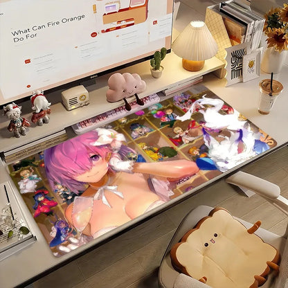 Anime Mouse Pad Gamer XXL Keyboard Table Mat Short Pink Hair White Bow Anime Girl Multi Scene Office Gaming Home Desk Mat