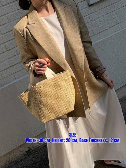 Large-Capacity Casual Relaxed Tote Bag Women One-Shoulder Hand-Carry, Linen Canvas