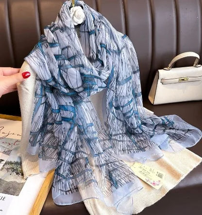 130*180cm Fashion Spring Summer Women Floral Printing Beach Silk Scarf Shawls Female Long Wraps Beach Sunscreen Hijab Lady