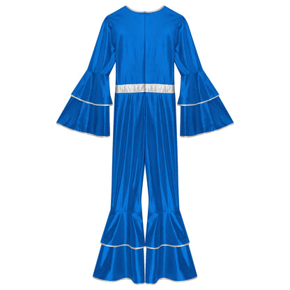 Womens 70S Disco Vintage Jumpsuit Metallic Shiny Flare Sleeve Bodysuit Hippie Bell Bottom Jazz Dance Carnival Rave Party Costume